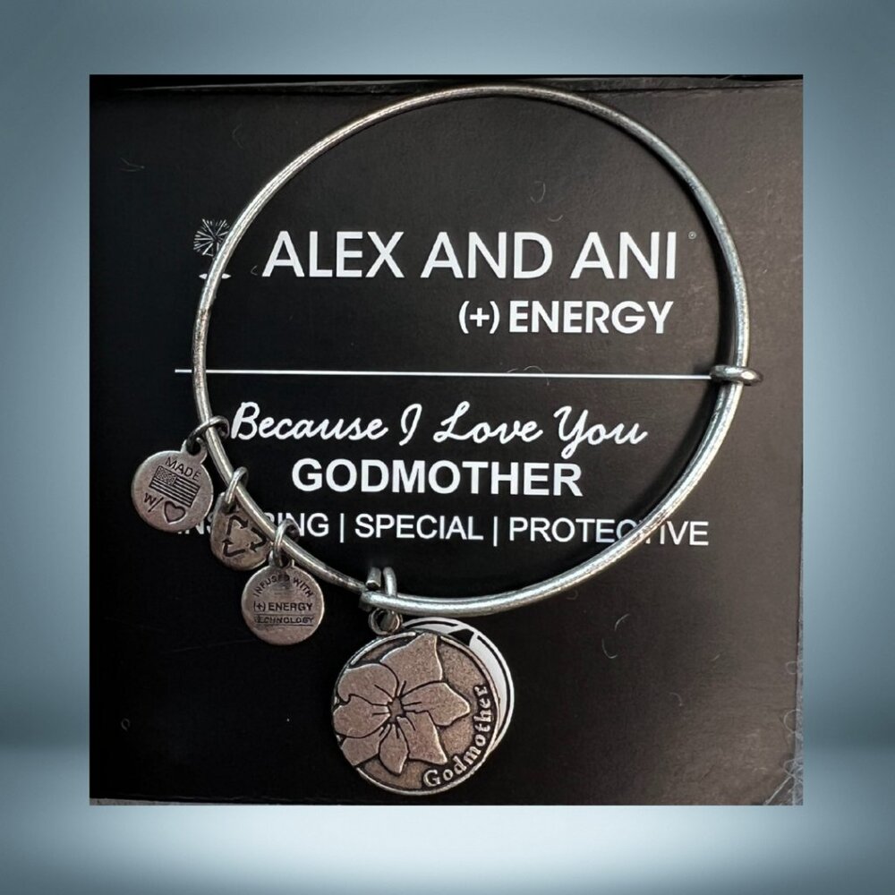 NWT Alex and Ani Godmother Bangle Bracelet Silver Tone With Box